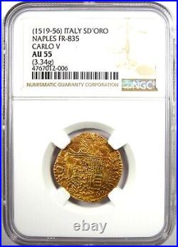 1519-56 Italy Naples Gold Scudo D'oro Carlo V Coin Certified NGC AU55 Rare