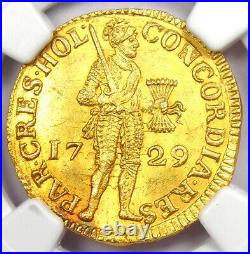 1729 Netherlands Holland Gold Ducat Coin 1D Certified NGC MS63 (BU UNC)