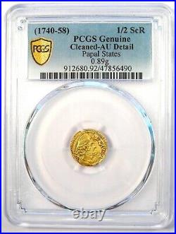 1740-58 Italy Papal States Gold 1/2 Scudo Coin Certified PCGS AU Details