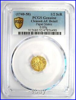 1740-58 Italy Papal States Gold 1/2 Scudo Coin Certified PCGS AU Details