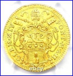 1770 Italy Papal States Gold Anno II Zecchino Coin 1Z Certified PCGS AU50