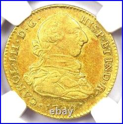 1780 Gold Colombia Charles III 2 Escudos Gold Coin 2E Certified NGC AU55