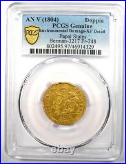 1804 Italy Papal States Gold Pius VII Doppia Coin. Certified PCGS XF Detail (EF)