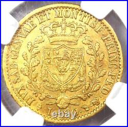 1828 Italy Sardinia Gold Carlo Felice 20 Lire Gold Coin G20L. Certified NGC AU58