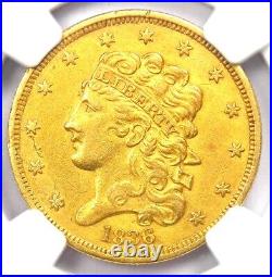 1836 Classic Gold Half Eagle $5 Coin Certified NGC AU Detail Rare Coin