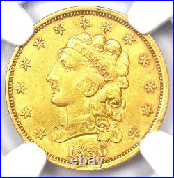 1836 Classic Gold Quarter Eagle $2.50 Coin Certified NGC AU Details Rare