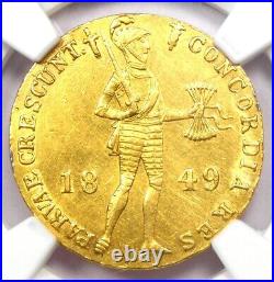 1849 Netherlands Gold Ducat Coin (1D) Certified NGC AU Detail Rare Gold Coin