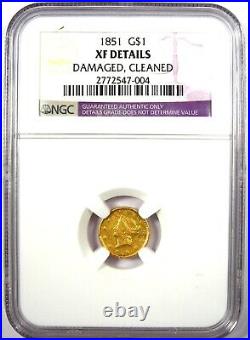 1851 Liberty Gold Dollar G$1 Certified NGC XF Detail Rare Early Gold Coin