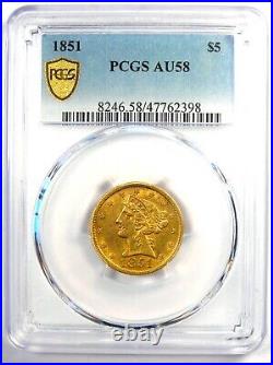 1851 Liberty Gold Half Eagle $5 Coin Certified PCGS AU58 $2,000 Value