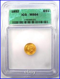 1852 Liberty Gold Dollar G$1 Certified ICG MS64 (BU UNC) $910 Value