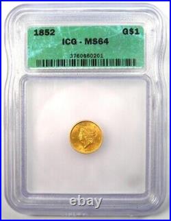 1852 Liberty Gold Dollar G$1 Certified ICG MS64 (BU UNC) $910 Value