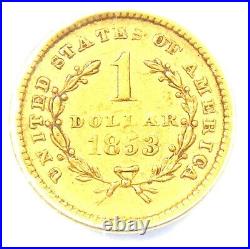 1853 Liberty Gold Dollar G$1 Coin Certified ANACS AU53 Rare Gold Coin