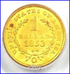 1853-O Liberty Gold Dollar New Orleans G$1 Coin. Certified PCGS AU58 Rare Date