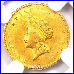 1855 Type 2 Indian Gold Dollar (G$1 Coin) Certified NGC AU Details Rare