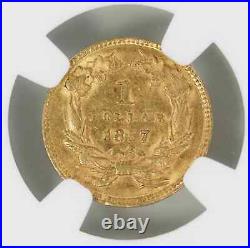 1857 Indian Princess Gold Dollar G$1 Ngc Certified Au 58 About Unc (001)