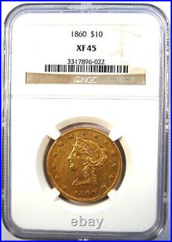 1860 Liberty Gold Eagle $10 Coin (1860-P). Certified NGC XF45 (EF45) Rare Date