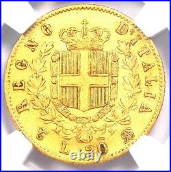 1864 Italy Gold Vittorio Emanuele II 20 Lire Gold Coin G20L Certified NGC AU55