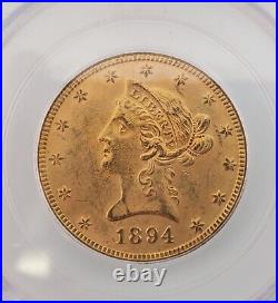 1894 $10 Gold Liberty Eagle Pre33 Us Gold Coin PCGS CERTIFIED Ms62 OGH