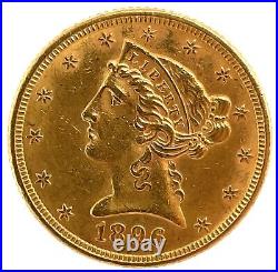 1896 LIBERTY HEAD HALF EAGLE $5 GOLD NGC CERTIFIED AU-Details