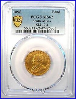 1898 South Africa Zar Gold Pond Coin. Certified PCGS MS62 Rare Gold Coin