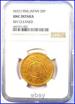 1904 Japan Gold 20 Yen Coin 20Y M37 Certified NGC Uncirculated Detail UNC MS