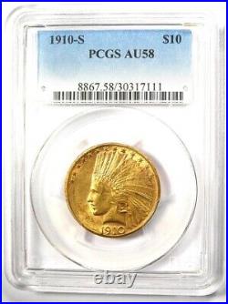 1910-S Indian Gold Eagle $10 Coin. Certified PCGS AU58 Rare San Francisco Date