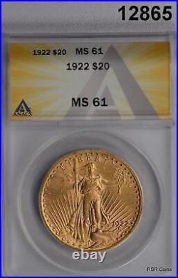 1922 St. Gaudens $20 Double Eagle Gold Anacs Certified Ms61 Looks Better! #12865