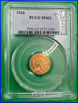 1926 $2.5 Gold Quarter Eagle Indian Head Pcgs Certified Mint State Ms 62