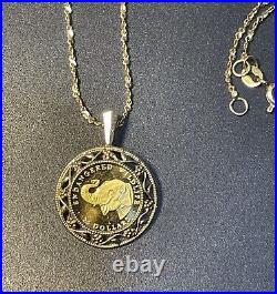 1990 Cook Island $25 Coin In 14k Gold Holder With Chain