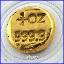 1/4 Oz 999.9 Pure Fine Gold Hand Poured Investor Ingot Bar 7.78 gr