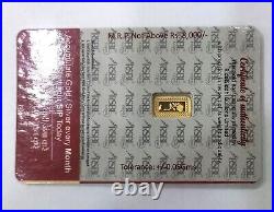 1 Grams 24Kt 999 Purity REAL Gold Rectangle Bullion Bar Seal Pack Certified