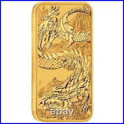 1 Oz 999.9 Fine Gold Perth Mint Gold Rectangular Dragon 2023 Investor Ingot Bar