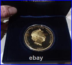 2011 COOK ISLANDS FIVE OUNCE SILVER COIN WITH 24ct GOLD PLATING. 5 Oz. CERTIFIED