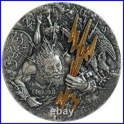2021 Niue ZEUS Gods 2 Oz Silver Antiqued Coin eith Gold Gild & Mintage of 500