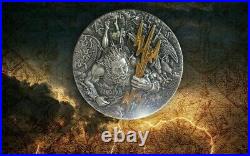 2021 Niue ZEUS Gods 2 Oz Silver Antiqued Coin eith Gold Gild & Mintage of 500