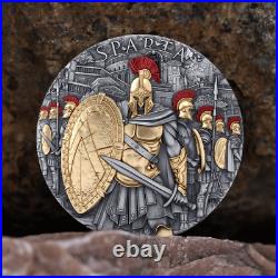 2023 Niue Sparta 2oz Silver Antiqued Gilded High Relief Coin with COA # 3 Of 500