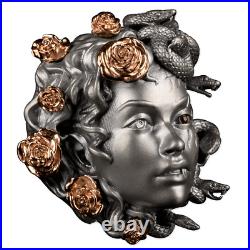 2024 Barbados Medusa 3 oz Silver Antiqued 3D Shaped Gilded Coin with Crystal eye