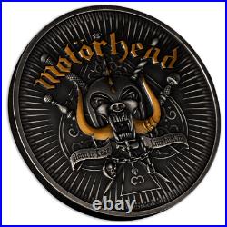 2024 Barbados Motörhead 1 oz Silver Black Antiqued Gilded Coin Mintage of 1975