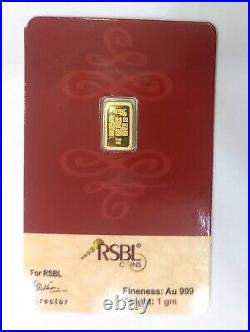 24Kt 999 Purity 1 Grams REAL Gold Rectangle Bullion Bar Seal Pack Certified