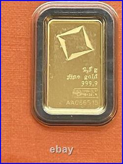 2.5 Gram Gold Bar VALCAMBI Suisse in Mint Assay Serial # AA066515