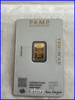 2.5 Gram Lady Fortuna Pamp Fine 24k Gold Bar Original With Veri-scan Certified
