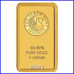 5 Gram 99.99 Solid Gold Perth Mint Kangaroo Investor Ingot Bar Sealed