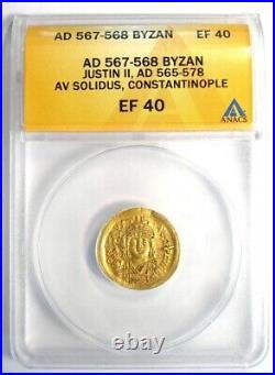 Byzantine Justin II AV Solidus Gold Coin 567 AD Certified ANACS XF40 (EF)