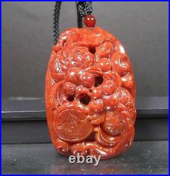 Certified Red 100% Natural A Jade jadeite Pendant Gold Fish Money Coin 401981