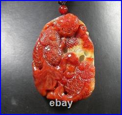 Certified Red 100% Natural A Jade jadeite Pendant Gold Fish Ruyi Coin 406643