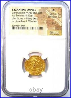 Constantine IV AV Solidus Gold Byzantine Coin 668-685 AD Certified NGC AU
