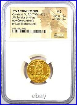 Constantine V AV Solidus Gold Coin 740-775 AD Certified NGC MS (UNC)