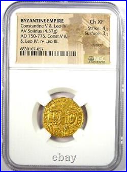Constantine V and Leo IV AV Solidus Gold Coin 750 AD Certified NGC Choice XF