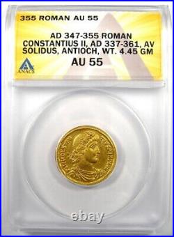 Constantius II AV Solidus Gold Roman Coin 355 AD Certified ANACS AU55