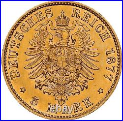 German States-bavaria 1877 5 Mark Gold Coin, Ngc Certified Uncirculated Det